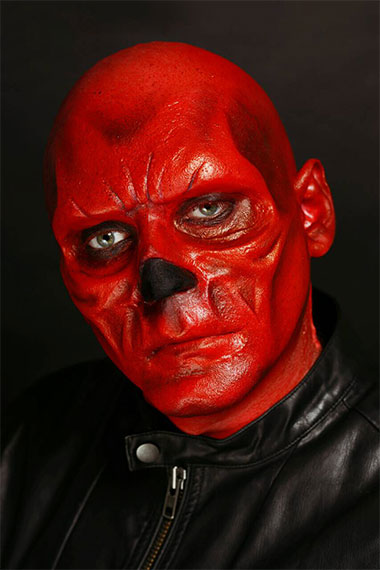 пластический грим красный череп - силиконовая маска и лысина